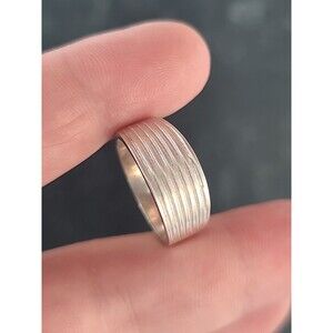 925 Sterling Silver Ridged Band Ring, Size US 7.75 Vintage